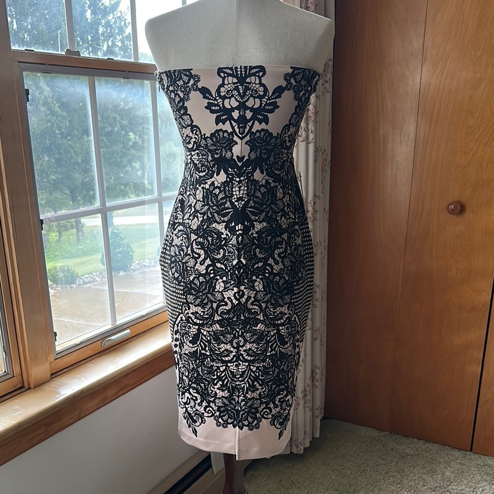 Express (NWT)- Black and White Strapless Sheath Dress - Picture 16 of 16